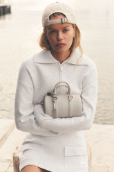 Scholar Knit Cropped Full Zip Jacket - White Heather