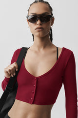Ribbed Cropped Whisper Cardigan - Summer Romance Red